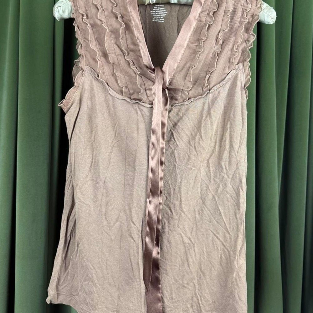 Merona Women Rust Brown Ruffle Tie Front Sleeveless Blouse Vintage Boho Top S